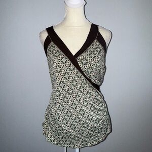 Studio M Green and Cream Geometric Wrap-Style Cami